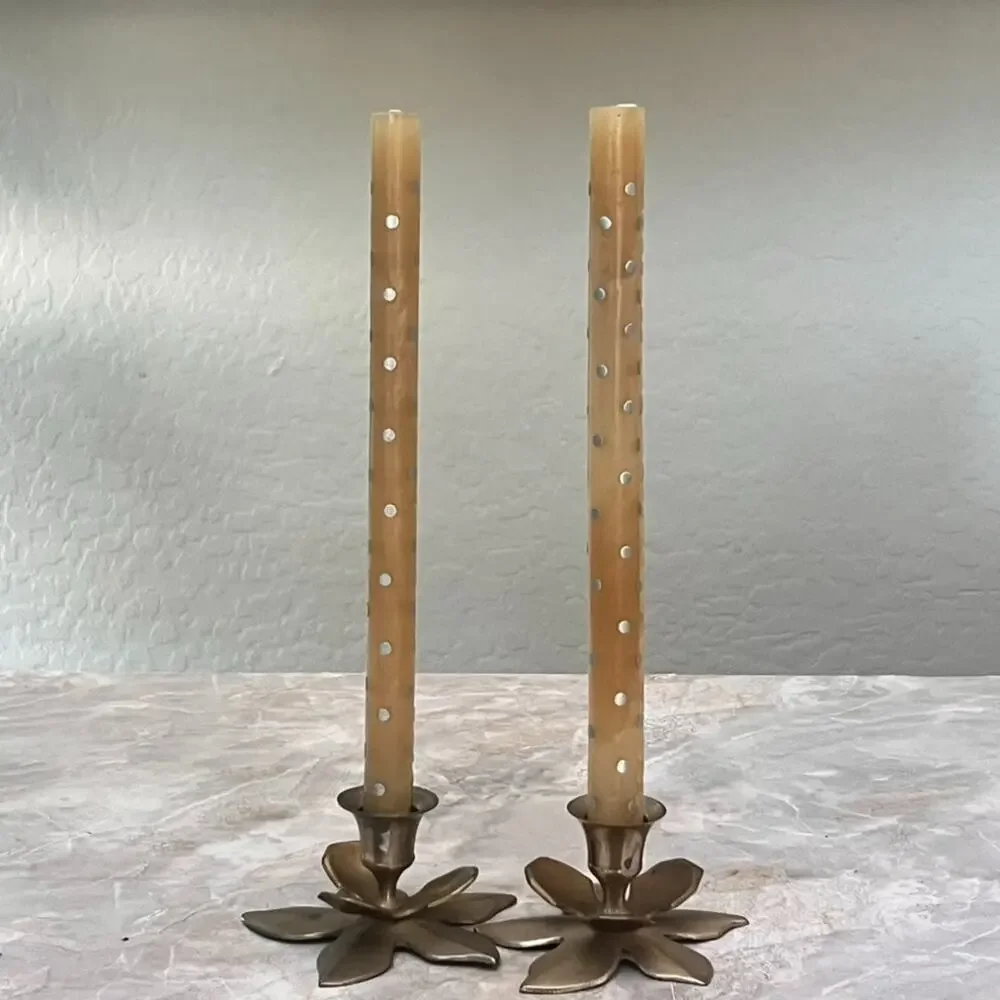 Pair of Vintage Lotus Flower Candlestick Holders Mid Century Modern Decor